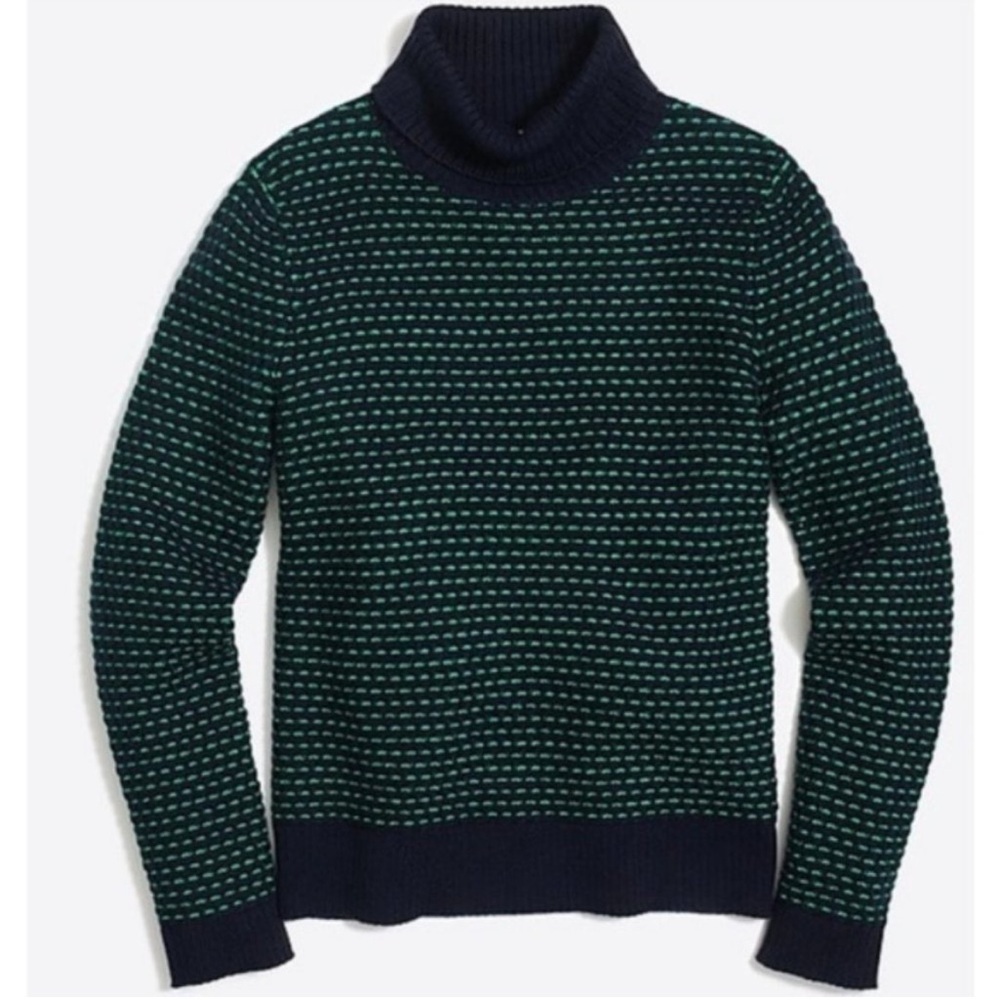 J. Crew Turtleneck Navy Blue & Green Striped Textured Knit Pullover Sweater XL